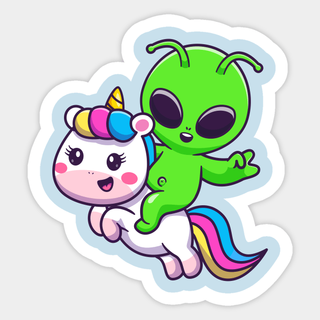 Cute Alien Riding Unicorn Cartoon Sticker by Catalyst Labs